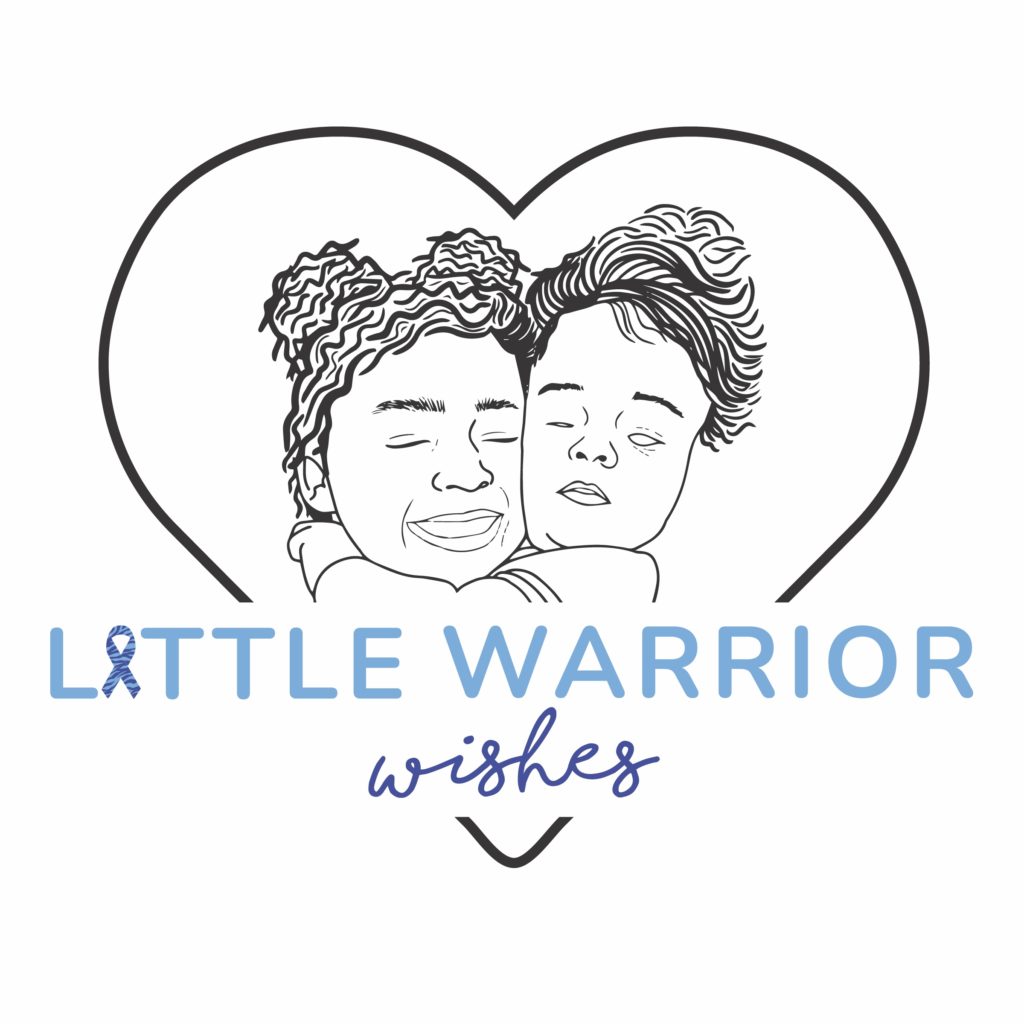 Logo for "Little Warrior Wishes" that is a sketch drawing of the two girls inside a heart