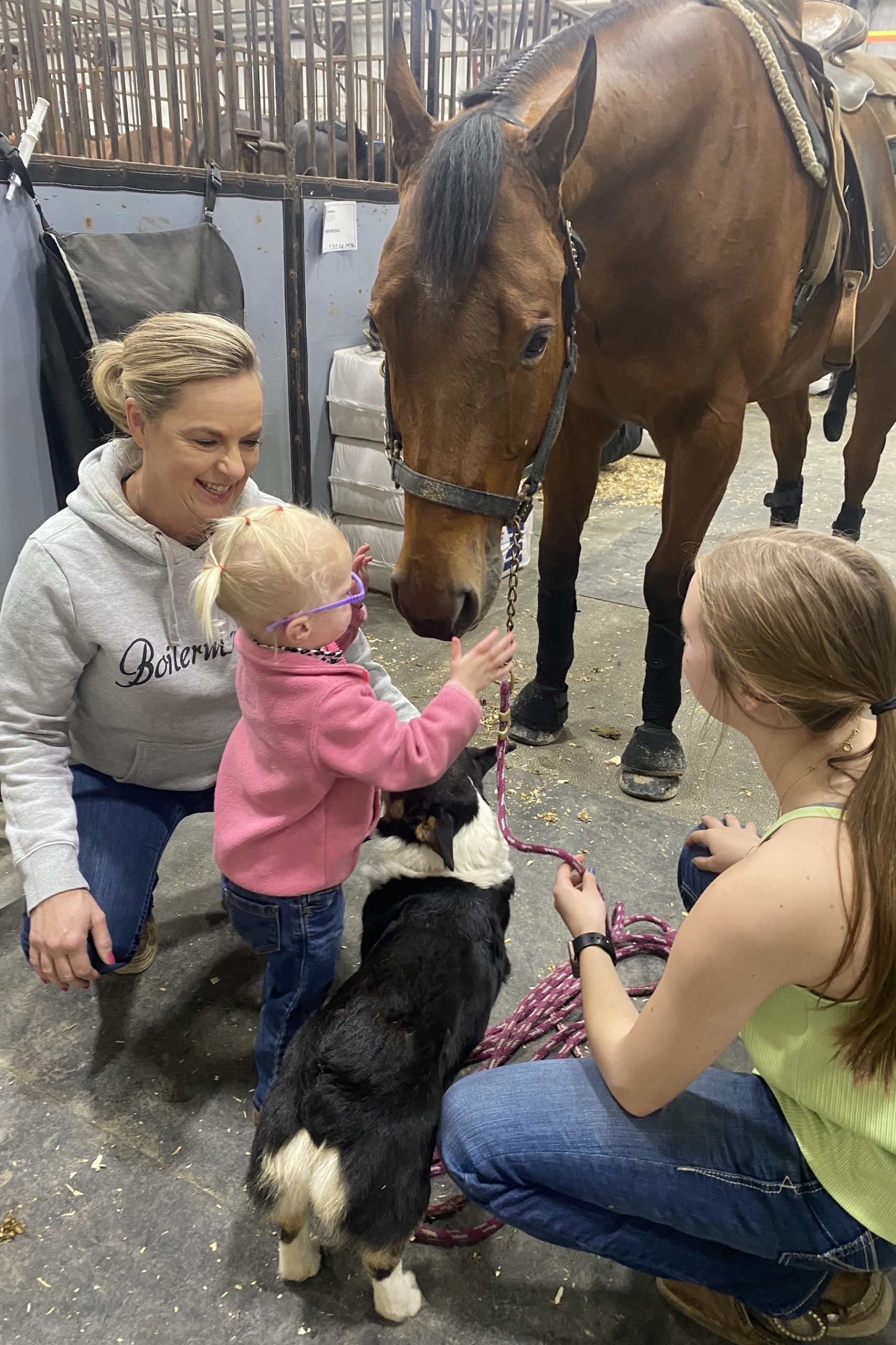 Avelyn petting a horse