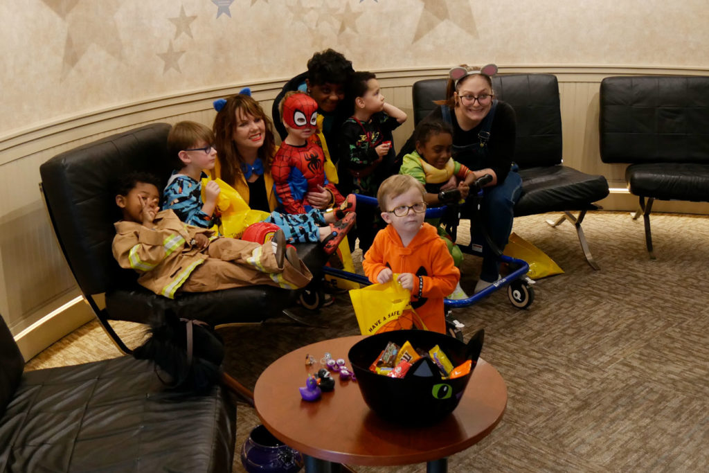 Miss Laney's class poses for a photo in the reception area.