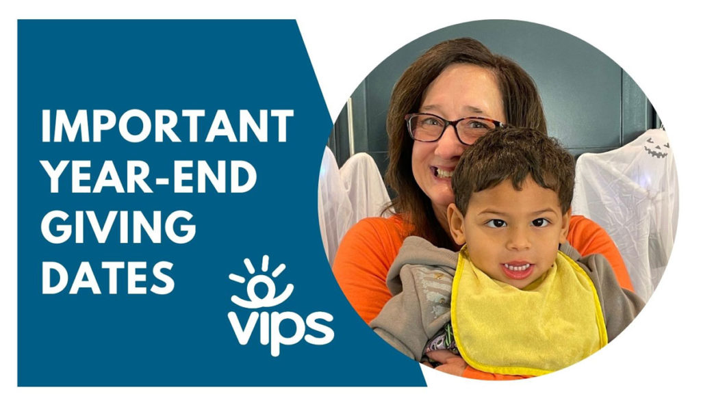 Important Year-end Giving Dates header with photo of Sheila Klopfenstein and a small boy.