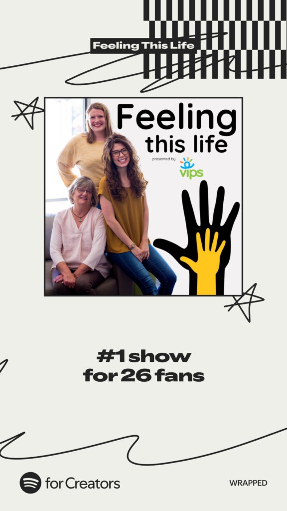 Spotify graphic says Feeling This Life was the #1 show for 26 fans.
