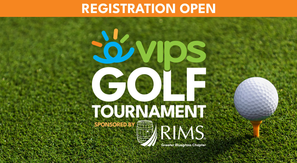 Page banner with VIPS Golf Tournament Sponsored by RIMS Greater Bluegrass Chapter logo against a putting green background