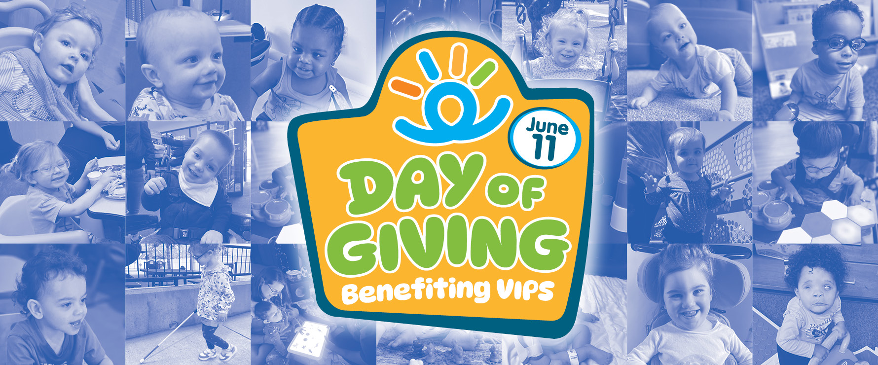 Day of Giving pager header with collage of kid photos and logo
